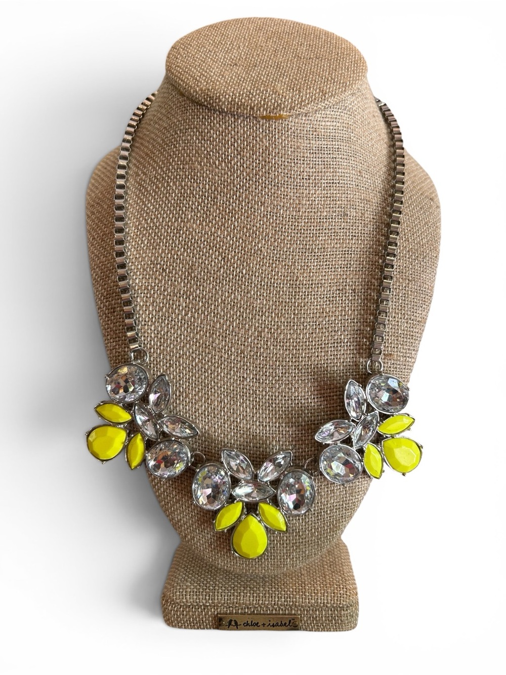 Express Neon Yellow and Clear Crystal Bib Necklace